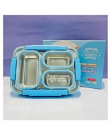 Sanjary Stainless Steel Toyko Table Lunch Box  3 Compartment Leak-Proof BPA Free With Spoon, Chopstick & Fork -710 ML - Color & Design May Vary