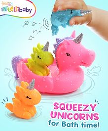 Intellibaby Bath Squeezy & Squeaky Unicorn - Pack of 4 Non-Toxic & Safe Floating Bath Toys- Multicolor