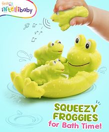 Intellibaby Bath Squeezy & Squeaky Froggy - Pack of 4 Non-Toxic & Safe Floating Bath Toys - Multicolour