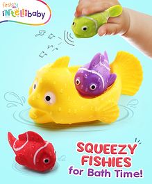 Intellibaby Bath Squeezy & Squeaky Fishy - Pack of 4 Non-Toxic & Safe Floating Bath Toys - Multicolour