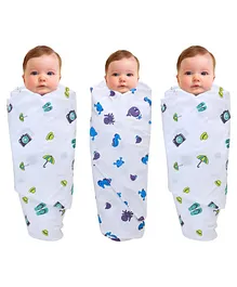 Wonder Wee Mulmul Cotton Swaddle Wrappers Camera Print Pack of 3 - Multicolor