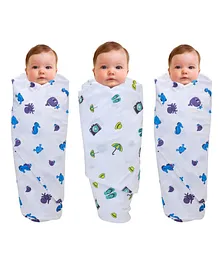 Wonder Wee Mulmul Cotton Swaddle Wrappers Octopus Print Print Pack of 3 - Blue Purple