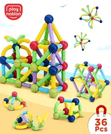 Play Nation Magnetic Sticks Multicolour -36 Pieces | Magnetic Sticks & Balls Building Set | Creative 3D Construction And Play | Enhances Spatial Thinking, STEM Learning | BIS Certified