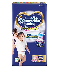 MamyPoko Pants Extra Absorb Baby Diapers,
                        Extra Extra Large (XXL size) | 15-25 kg | 34
                        Count |Deep Sleep Diapers| Soft gentle fit |Deep
                        Absorbent Crisscross | skin friendly with
                        coconut oil |