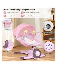 BabyTeddy Baby Rocking Chair Electric Automatic Swing Rocker Soft Cushion Adjustable Speed Backrest Music Remote Control Safety Belt Bouncer with Toys - Pink