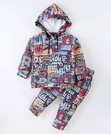 Rikidoos Cotton Full Sleeves Typography Printed Hooded Sweatshirt With Jogger Pant - Multi Colour