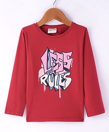 Lazy Bones Sinker Knit Full Sleeves T-Shirt With Text Print - Rust Orange