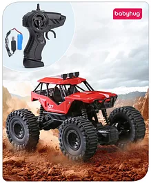 Babyhug Off Roader 1:18 Four Funtions Red Rechargeable Rock Crawler RC Car|Big Rubber Wheels|Range Upto 70 Ft.|Shock Absorbers|BIS certified|Gifting Toy