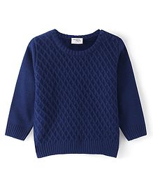 Doodle Poodle Knitted Full Sleeves Solid Colour Pullover Sweater with Cable Knit Design - Blue