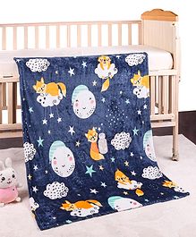 Babyhug Single Ply Mink Blanket Cute Fox Print - Navy Blue