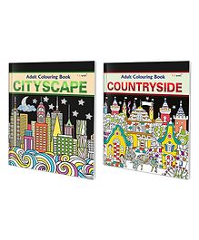 Cityscape and Countryside Adult Colouring Books : Creative Coloring Fun, Art Therapy Coloring Book, Mindful Coloring Art, Colouring book for Adults & Kids | Combo of 2 Adult colouring books- English