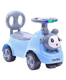 Baby Panda Deluxe Ride-On with LED Lights & Music and Under Seat Storage - Blue Grey