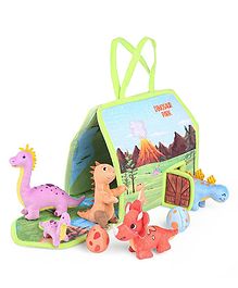 Play Nation My Little Dino house  Playset with Carry Handle | 7 Dino Plush Figurines ( 5 Dinosaurs & 2 Eggs) | Educational & Montessori Learning Toy for Pretend Play | BIS Certified | Gifting Toy