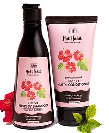 Nat Habit Five Oil Hibiscus Shampoo & Conditioner Combo Hair Fall Control 72 Hr Frizz Control-  250ml Shampoo & 150 ml Conditioner