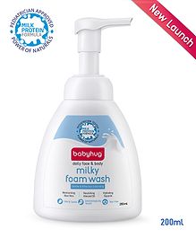 Babyhug Milky Face & Body Foam Wash - 200 ml, Extra mild and gentle, Soft & Nourishing Lather, Tear Free