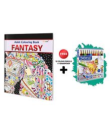 Fantasy - Adult Colouring Book with 12 Colour Pencils + 1 Sharpner :  Relaxing Coloring Book, Mindful Art Coloring, Art Coloring kit for Adults, Colouring book for peace and relaxation