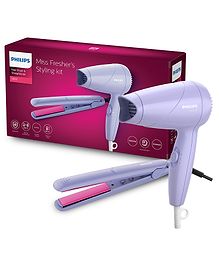 Philips Miss Fresher's Styling Kit | Dryer & Straightener Essential Styling Kit |Combine gentle drying and caring straightening | HP8643/46