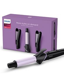 Philips Hair Styling Set | Fast Heat | One Click Technology | 3 attachments Ceramic coating | Hair crimper, Straigthener  & curler | BHH816/00