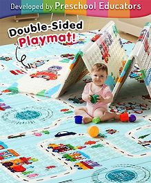 Intelliskills Extra Large Reversible Animal Party, Learning & Crawling Foldable Play Mat | Waterproof | Anti-Skid | 6.5 x 4.5 ft, 0.6 cm Thick - Multicolour