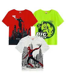 KUCHIPOO Pack of 3 Marvel Avengers Featuring  Half Sleeves Super Heroes Printed Tee -Red Green & White
