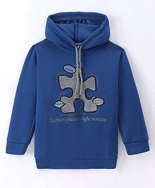 Rikidoos Cotton Full Sleeves Typography Printed Hooded Sweatshirt - Royal Blue