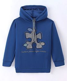 Rikidoos Cotton Full Sleeves Typography Printed Hooded Sweatshirt - Royal Blue