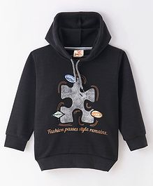 Rikidoos Cotton Full Sleeves Typography Printed Hooded Sweatshirt - Black