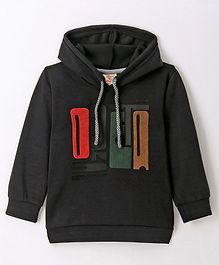 Rikidoos Cotton Full Sleeves Typography Printed Hooded Sweatshirt - Black