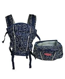 Kiwi 4 in 1 Printed Baby Carrier With Hip Seat - Navy Blue