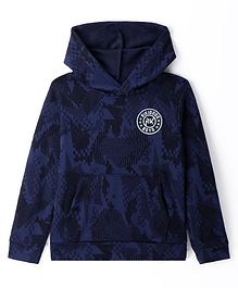 Rikidoos Full Sleeves Abstract Printed Hooded Sweatshirt - Navy Blue