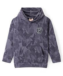 Rikidoos Full Sleeves Abstract Printed Hooded Sweatshirt - Navy Blue