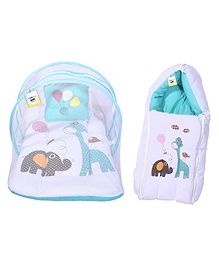 Babytoons Baby Net Bedding & Sleeping Bag Gift Combo (0-6 Months) Blue