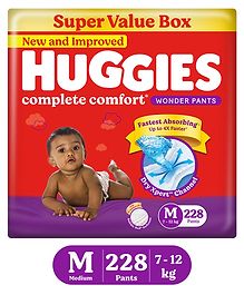 Huggies Complete Comfort Wonder Pants India's Fastest Absorbing Diaper Medium Size -  228 Diapers