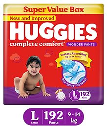 Huggies Complete Comfort Wonder Pants With Upto 4x Faster Absorption  Large (L) Sumo Pack - 192 Pieces