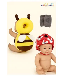 NeonateCare Baby safety Combo of Baby Helmet
                      and Baby Head Protector Cushion Backpack with knee
                      pads (Red Smiley Helmet + Yellow Head protector +
                      knee pads) (pack of 3)