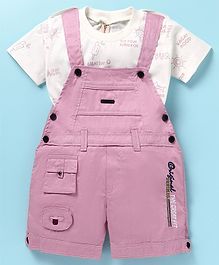 Dapper Dudes Typography Printed Dungaree With Half Sleeves Tee - Onion Pink