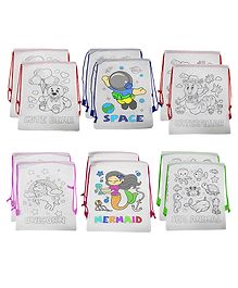 Asera DIY Colouring Bags Birthday Return Gifts Haversack Bags Dori Bags Goody Bags | Set of 12 | Size: 14 x 11 inches | for Kids (Mix)