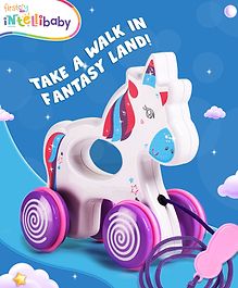 Intellibaby Premium Educational Colourful Pull Along Unicorn Toy for Early Walking and Interactive Play | Paediatrician Approved | BIS Certified - Multicolour