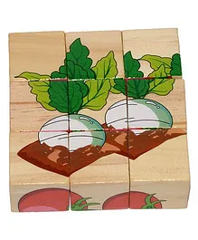 VibgyorVibes 6 In 1 Wooden Blocks Puzzle Vegetable Print - Multicolour