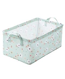 House of Quirk Durable Linen Closet Organizers and Foldable Storage Baskets, Rectangle Storage Boxes for Pants, Shirt, Sweaters, Bra Panty, Socks (Green Flower, Pack of 1)