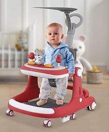 Bunnie Baby Sumo H Walker 3-in-1 Robust Baby Walker with Anti-Fall Tech & Parent Control Height Adjustment (0-2 Year Kid) ISI Safety Compliance - Red