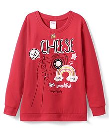 Tango Looper Knit Full Drop Shoulder Sleeves T-Shirt with Text Print - Red