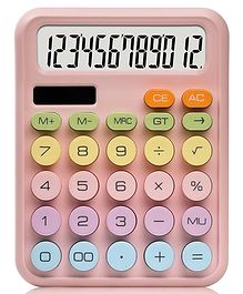 Kunya Calculator 12 Digit Extra Large 5-Inch LCD Display, Big Buttons Easy to Press Use as Office, School & Home Calculators Desktop, 15° Tilt Screen for Kids Calculator (Pink)