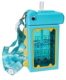 Koochie-Koo Dinosaur Theme Sipper Water Bottle for Kids, Cute Water Bottle with Soft Silicone Sipper, Drinking Bottle with Adjustable Shoulder Straps, BPA Free, Non-Toxic, 480 ml (Pack of 1, Blue)