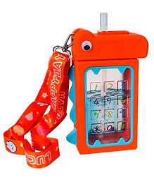 Koochie-Koo Dinosaur Theme Sipper Water Bottle for Kids, Cute Water Bottle with Soft Silicone Sipper, Drinking Bottle with Adjustable Shoulder Straps, BPA Free, Non-Toxic, 480 ml (Pack of 1, Orange)