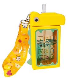 Koochie-Koo Dinosaur Theme Sipper Water Bottle for Kids, Cute Water Bottle with Soft Silicone Sipper, Drinking Bottle with Adjustable Shoulder Straps, BPA Free, Non-Toxic, 480 ml (Pack of 1, Yellow)