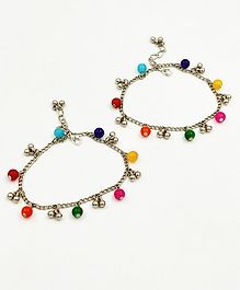 Lime By Manika Navratri Theme  Set Of 2 Beads Detailed Anklets - Multi Colour