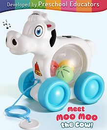 Intelliskills Premium Pull Along Moo Moo Cow Toy for Early Walking and Active Play | Rattle Sound | Child-Safe and BIS Certified | Multicoloured | Ideal for Gifting