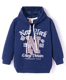 Rikidoos Cotton Full Sleeves Typography Printed Hooded Sweatshirt - Navy Blue