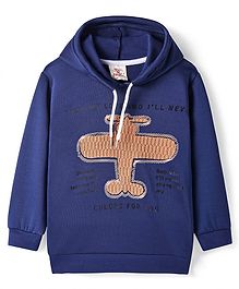 Rikidoos Cotton Full Sleeves Typography Printed Hooded Sweatshirt - Navy Blue